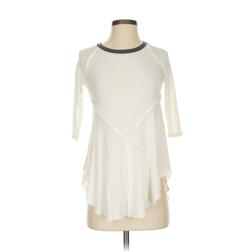 Free People‎ Knit Tunic Top Cream Asymmetrical Hem Size XS